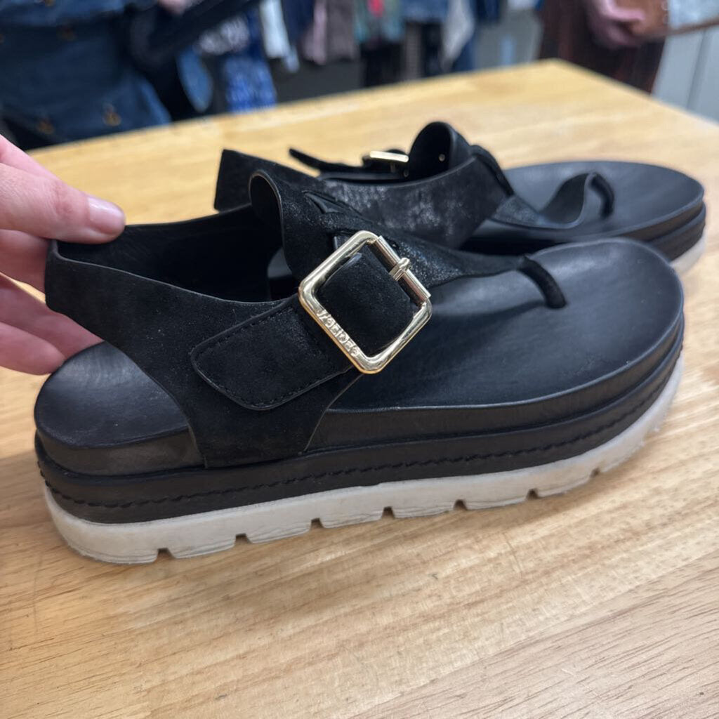 J/Slides Black/ White Becky Buckled Platform Sandals 6.5