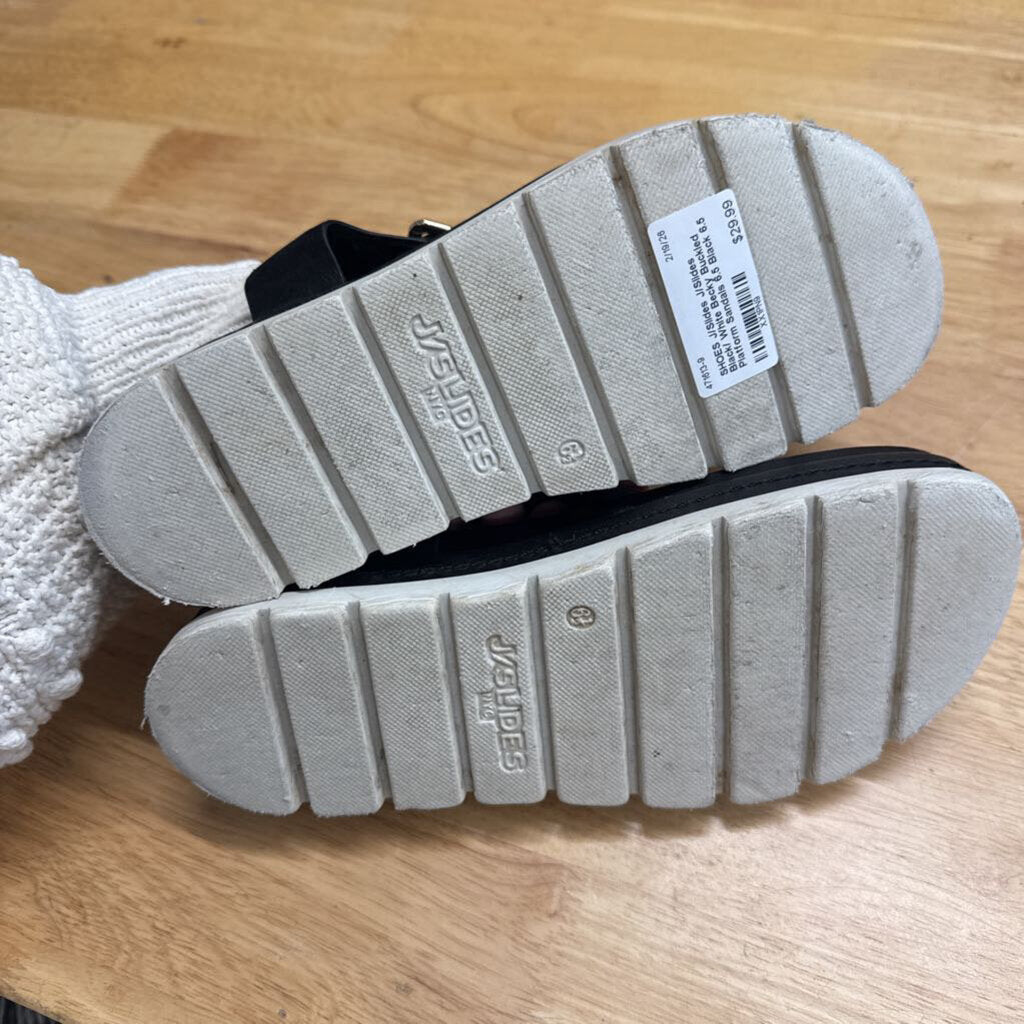 J/Slides Black/ White Becky Buckled Platform Sandals 6.5