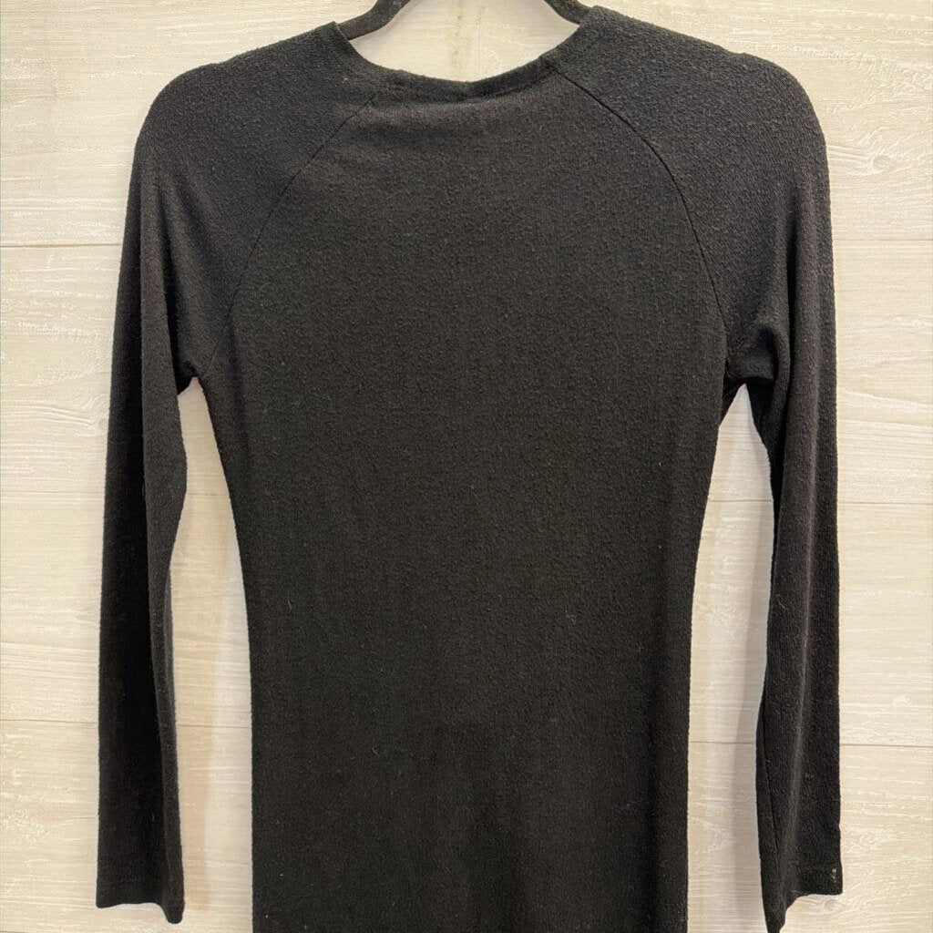 Free People Black Knit V Neck Knot Front Long Sleeve Mini Dress Small