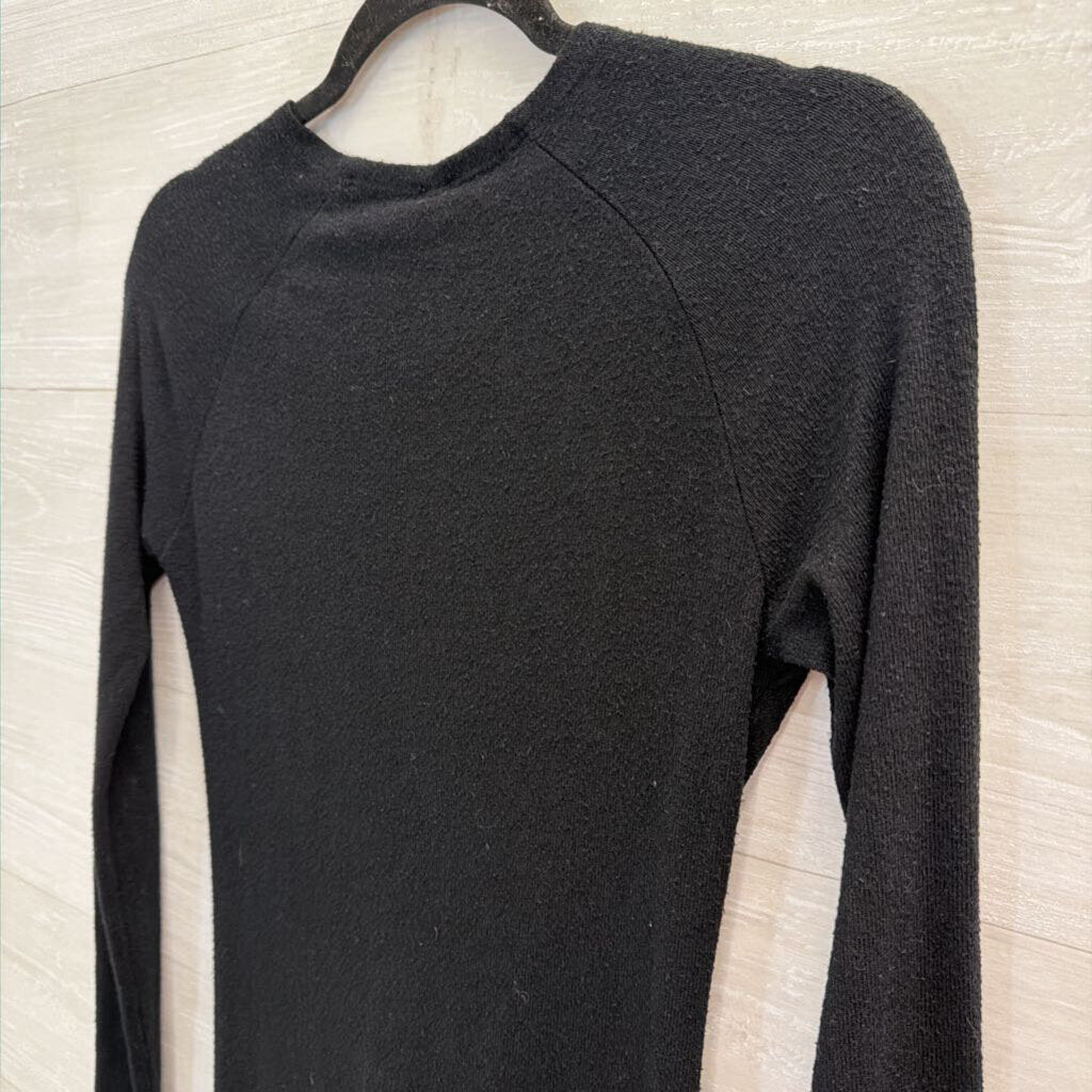 Free People Black Knit V Neck Knot Front Long Sleeve Mini Dress Small
