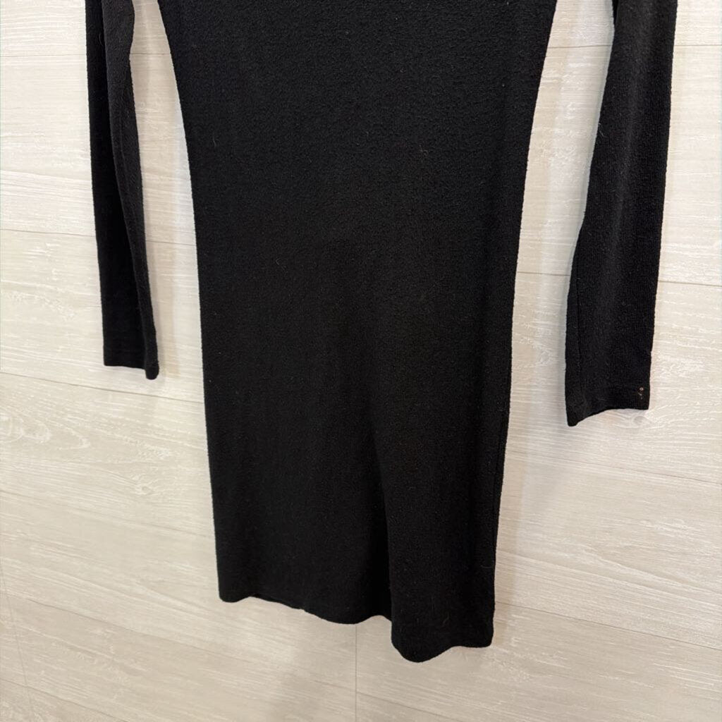 Free People Black Knit V Neck Knot Front Long Sleeve Mini Dress Small