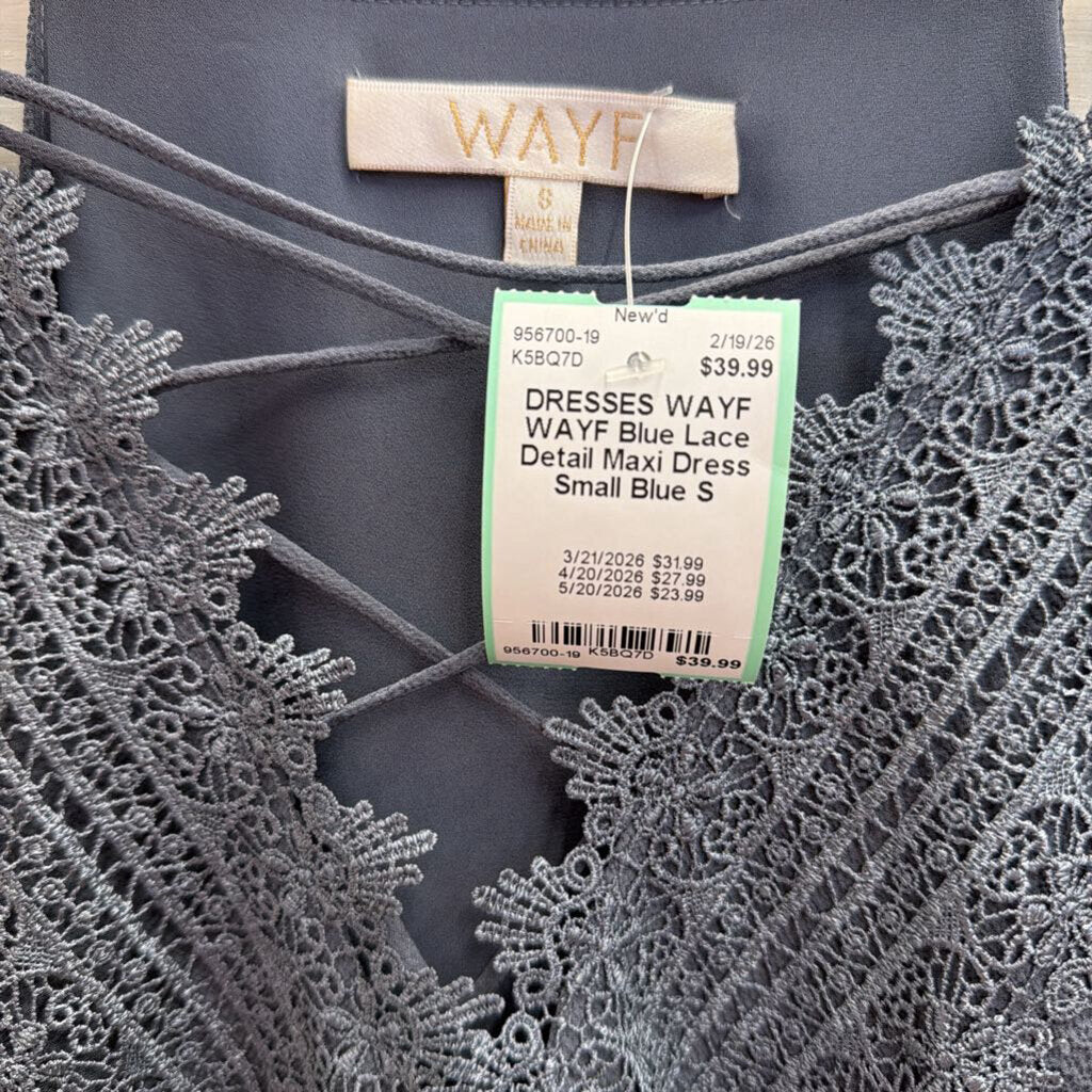 WAYF Blue Lace Detail Maxi Dress Small