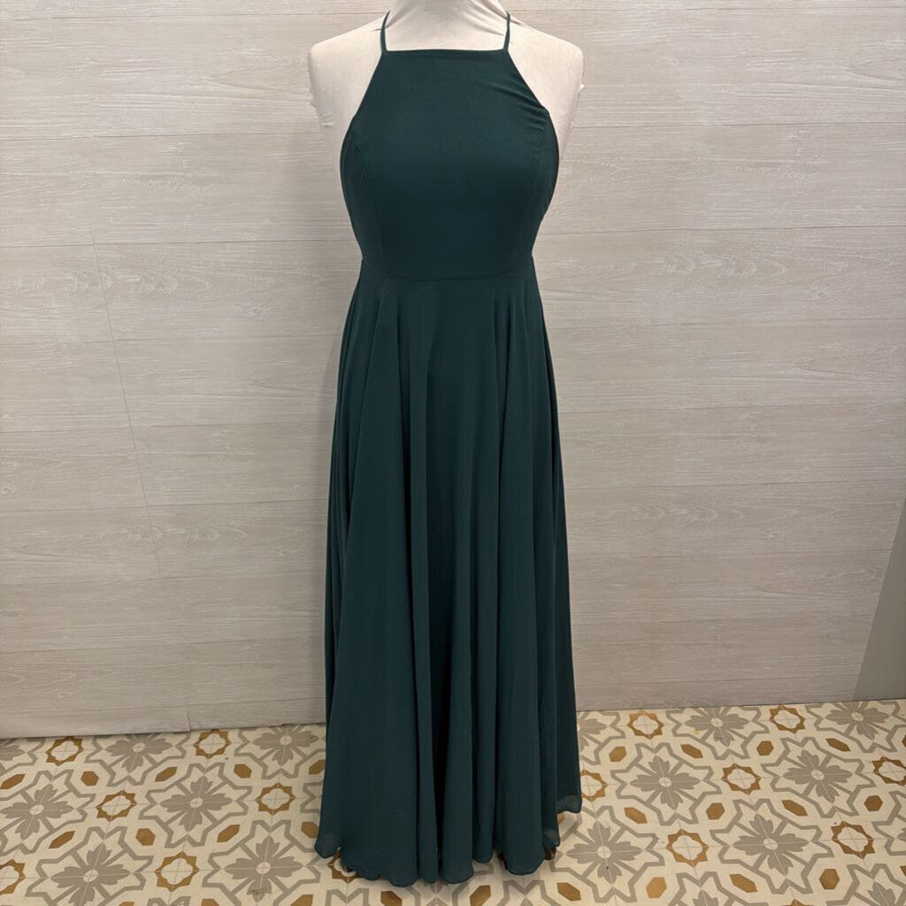 Lulus Green Chiffon High Neck Cross Back Long Formal Dress Extra Small