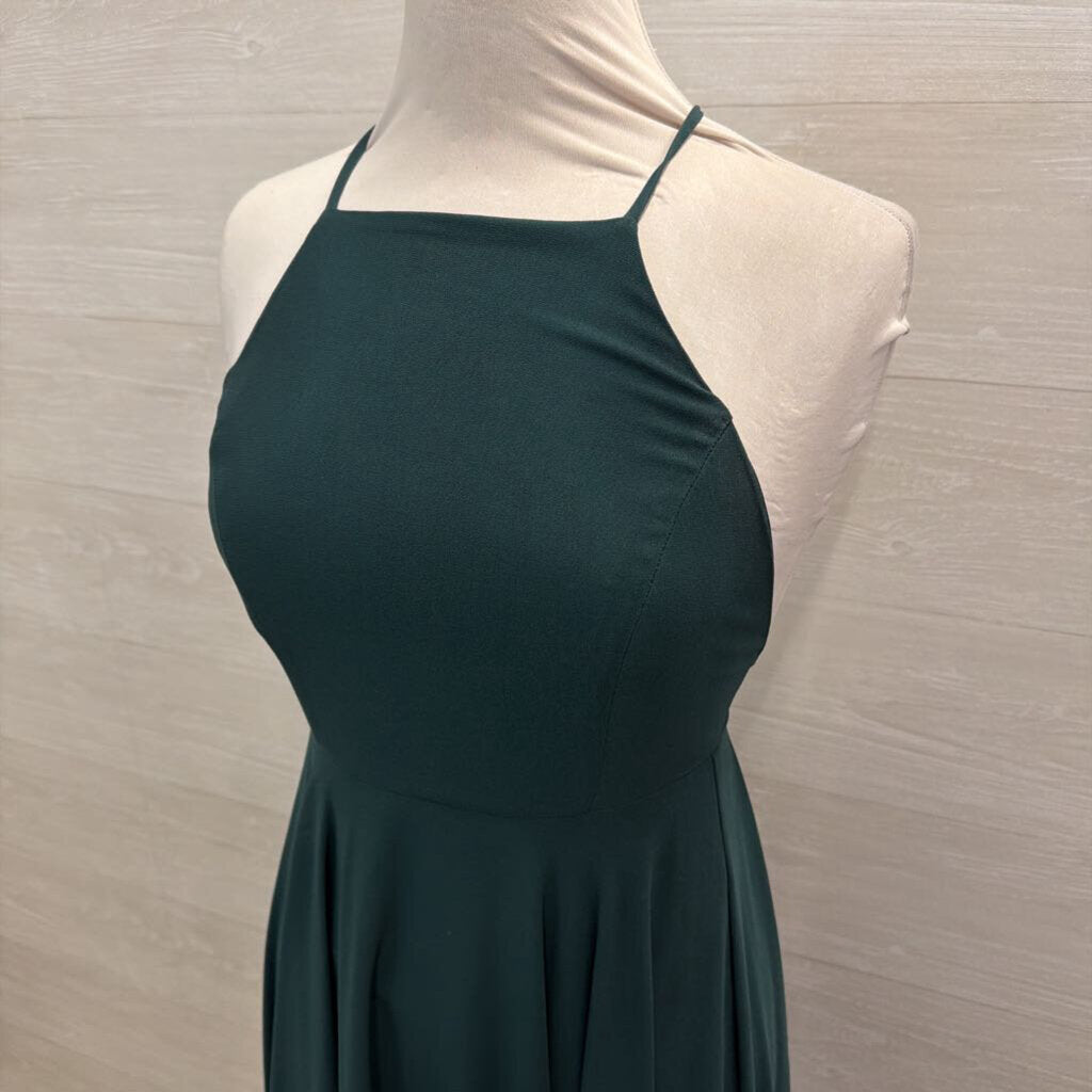 Lulus Green Chiffon High Neck Cross Back Long Formal Dress Extra Small