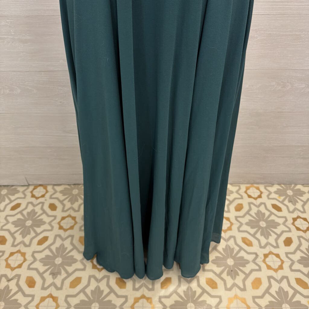Lulus Green Chiffon High Neck Cross Back Long Formal Dress Extra Small