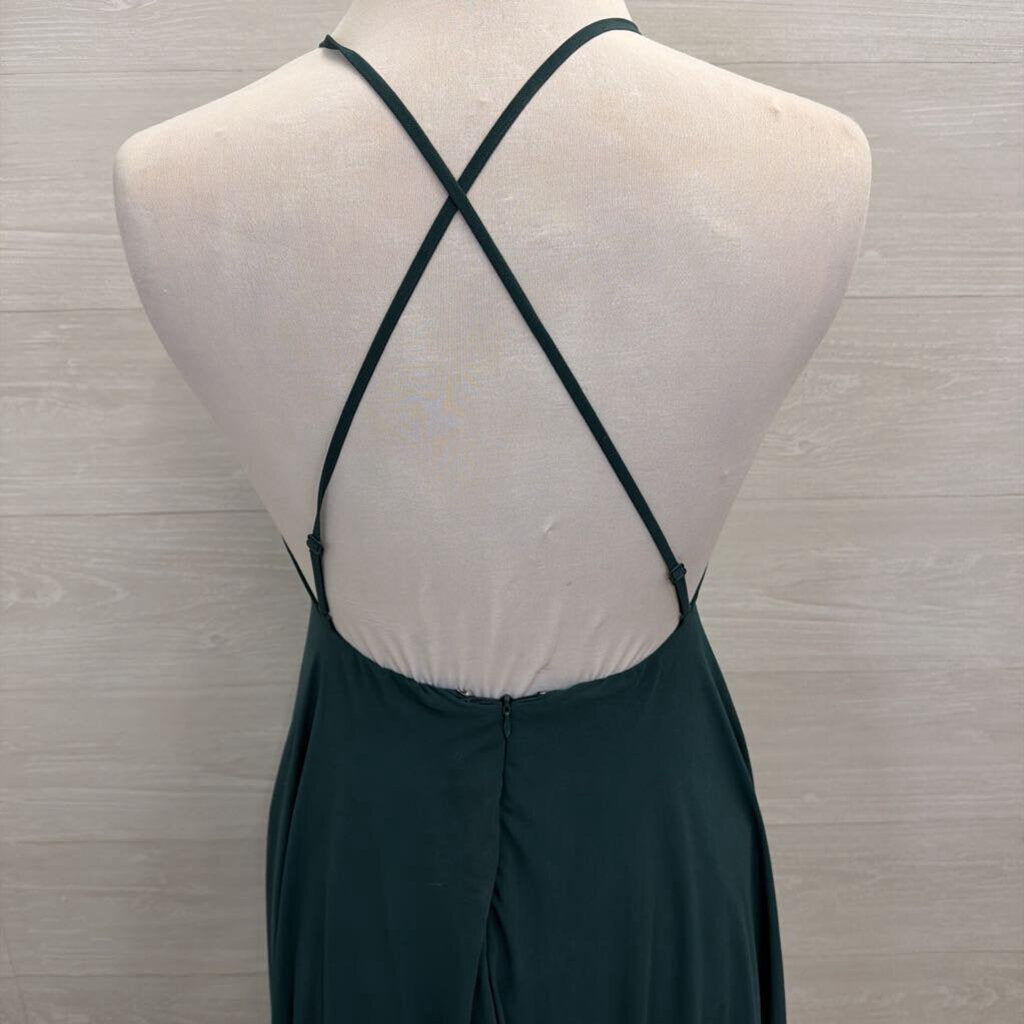 Lulus Green Chiffon High Neck Cross Back Long Formal Dress Extra Small