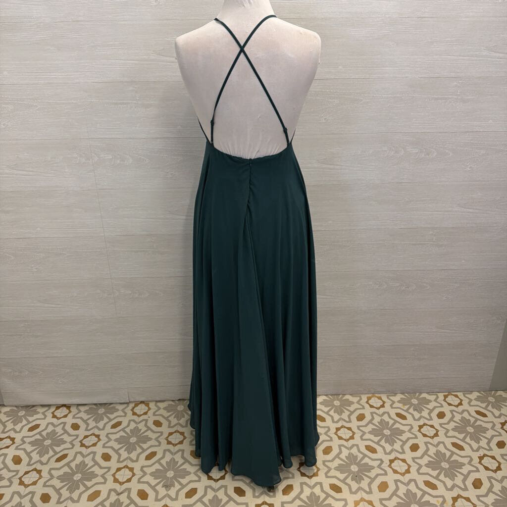 Lulus Green Chiffon High Neck Cross Back Long Formal Dress Extra Small