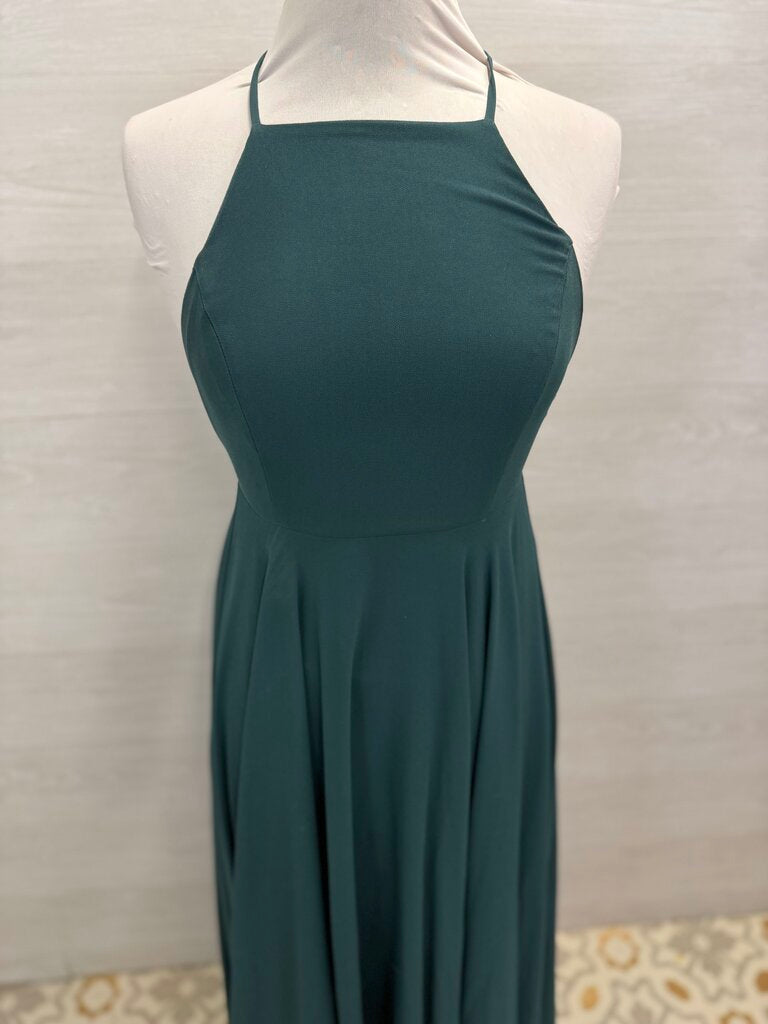Lulus Green Chiffon High Neck Cross Back Long Formal Dress Extra Small