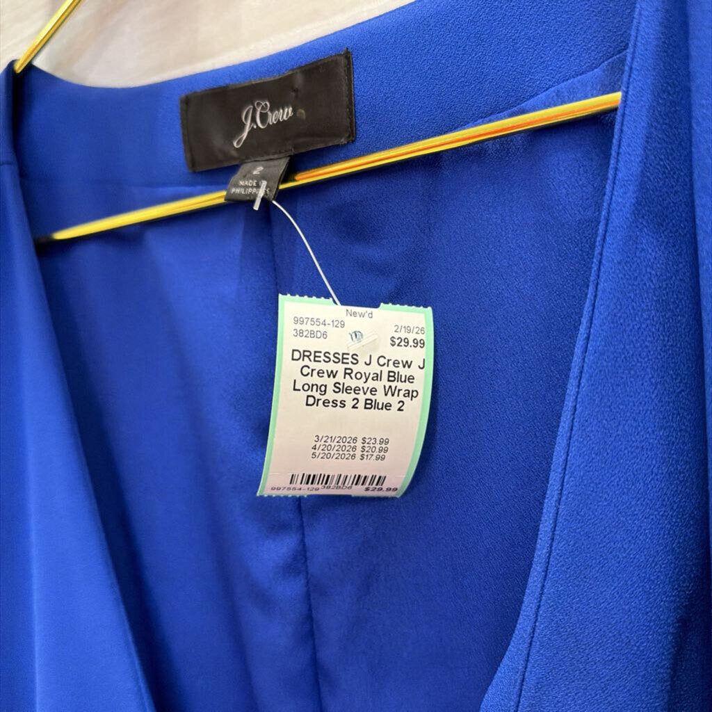 J Crew Royal Blue Long Sleeve Wrap Dress 2
