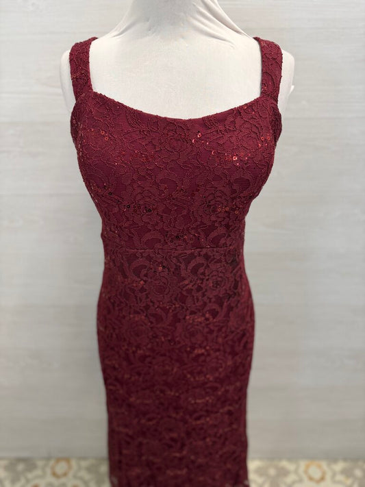 Magic Formals Burgundy Sequin Lace Long Formal Dress Extra Large