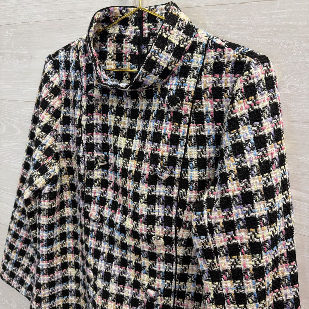 Tuckernuck Black/ Multi Prismatic Tweed Radziwill Retro Long Sleeve Mini Dress Extra Large