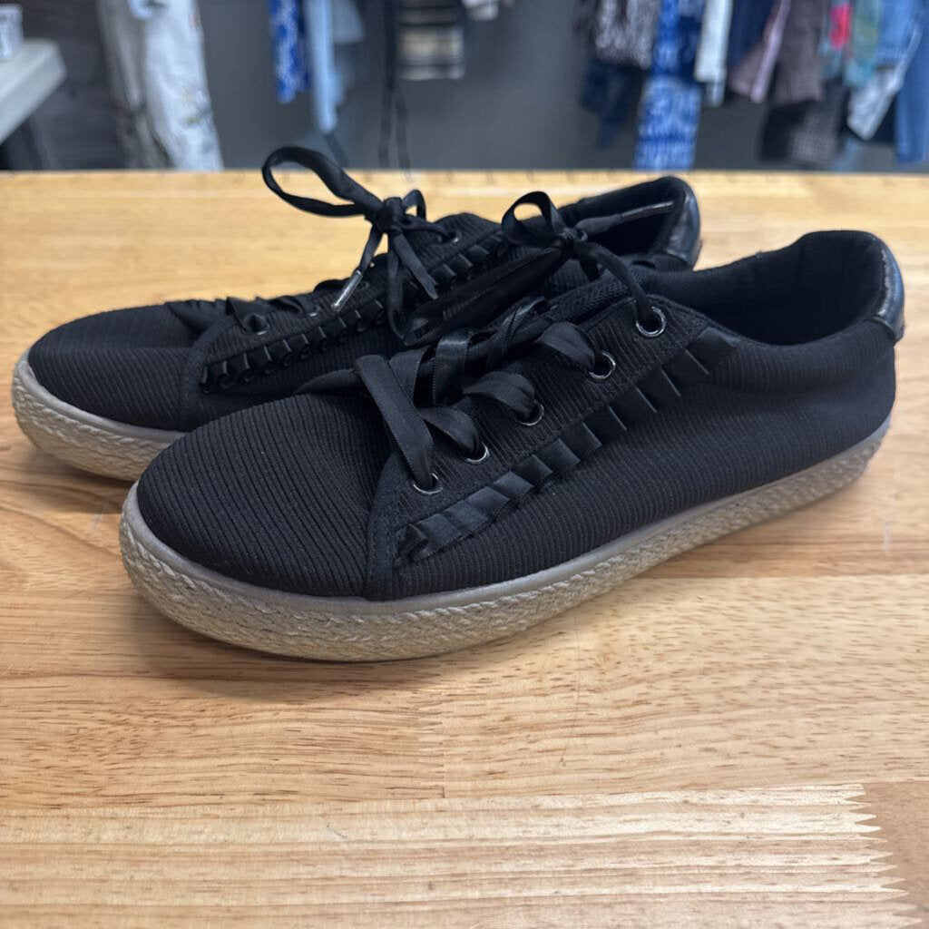 Soho Black Ruffle Detail Espadrille Sole Sneakers9