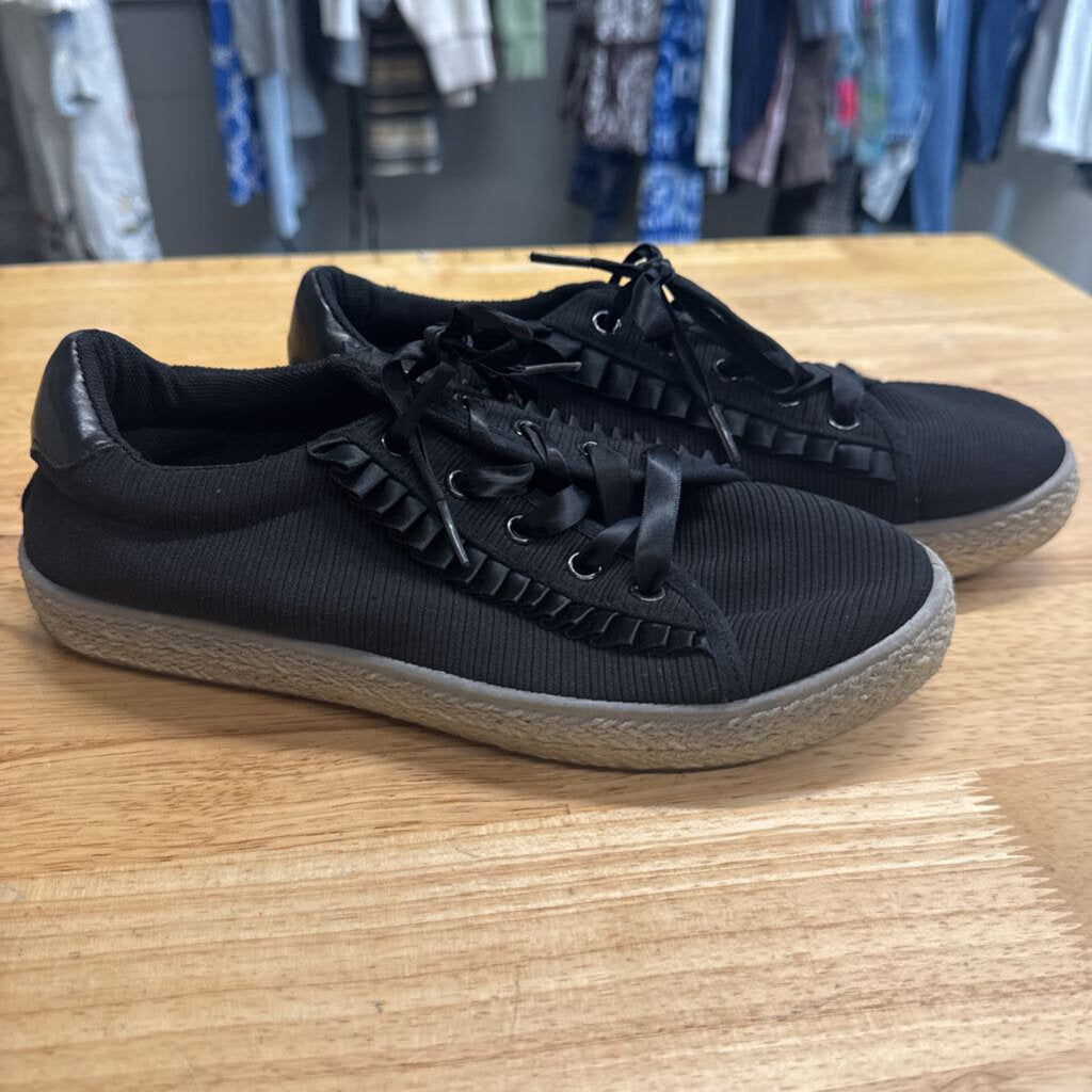 Soho Black Ruffle Detail Espadrille Sole Sneakers9