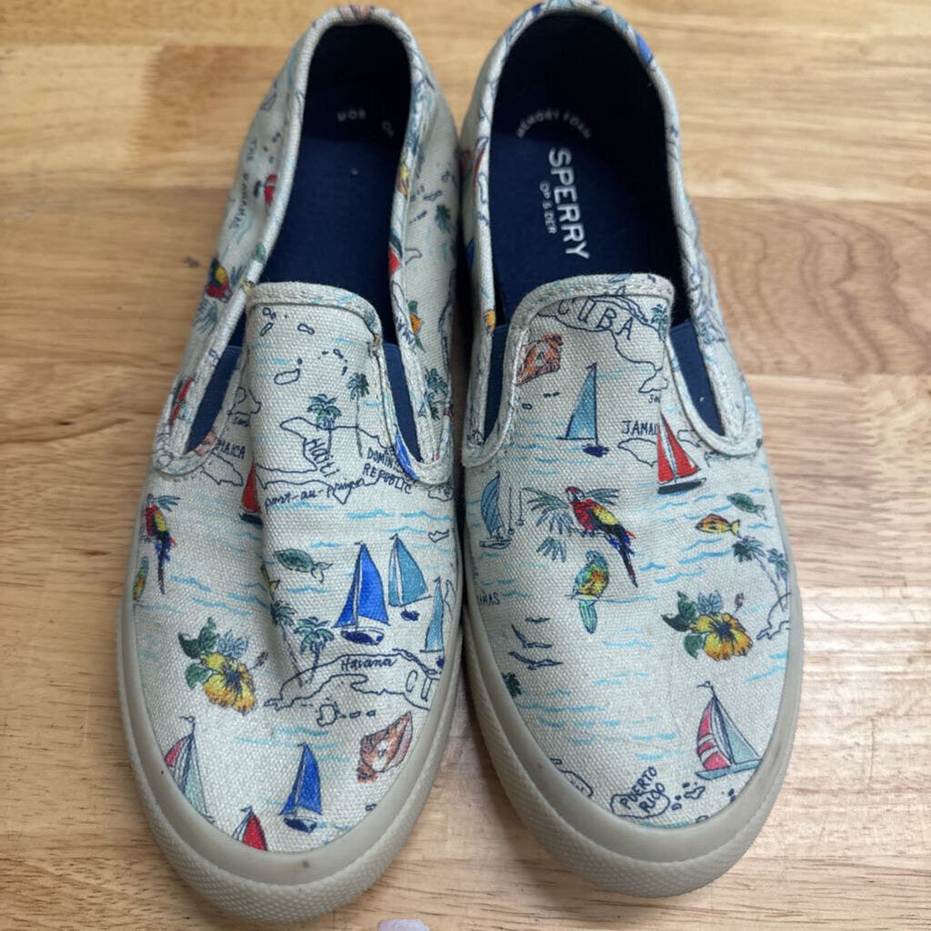 Sperry White/ Multi Seaside Novelty Slip On Sneakers 8