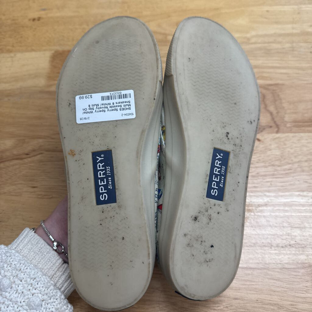 Sperry White/ Multi Seaside Novelty Slip On Sneakers 8