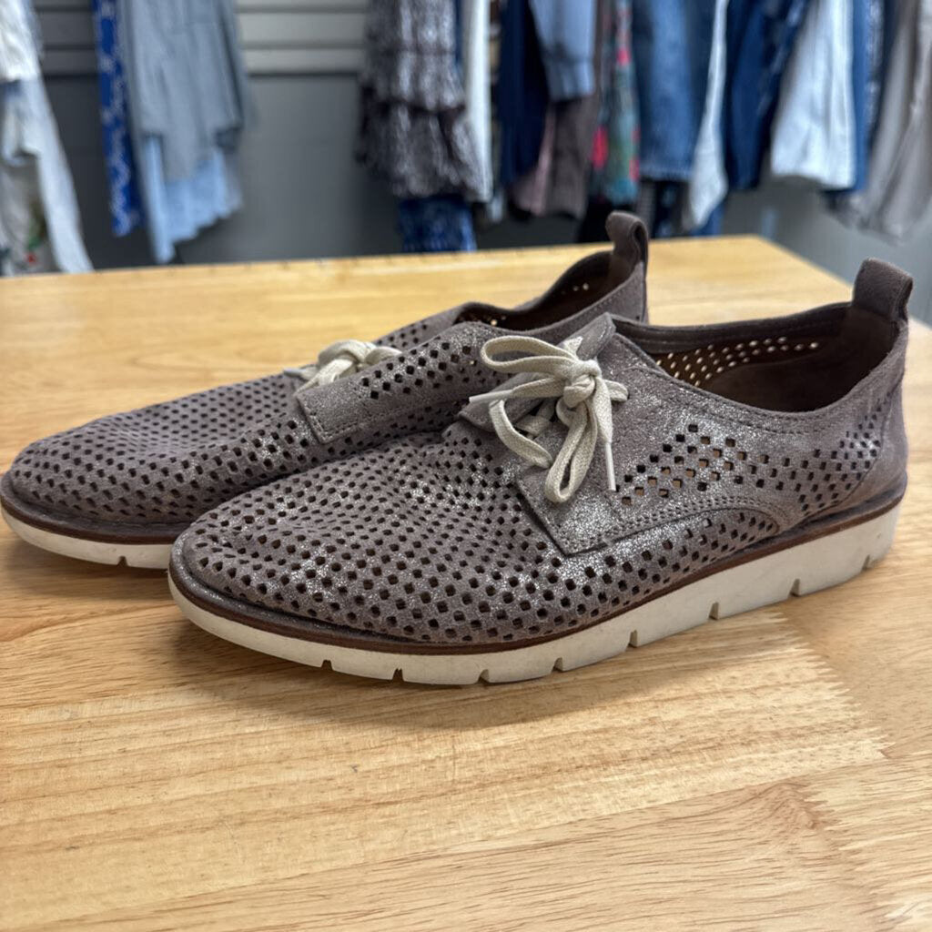 Trask Grey Metallic Lena Perforated Leather Sneakers 8