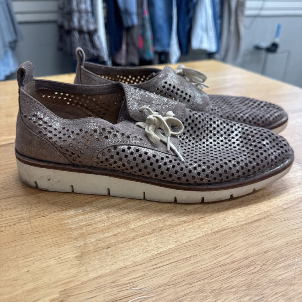 Trask Grey Metallic Lena Perforated Leather Sneakers 8