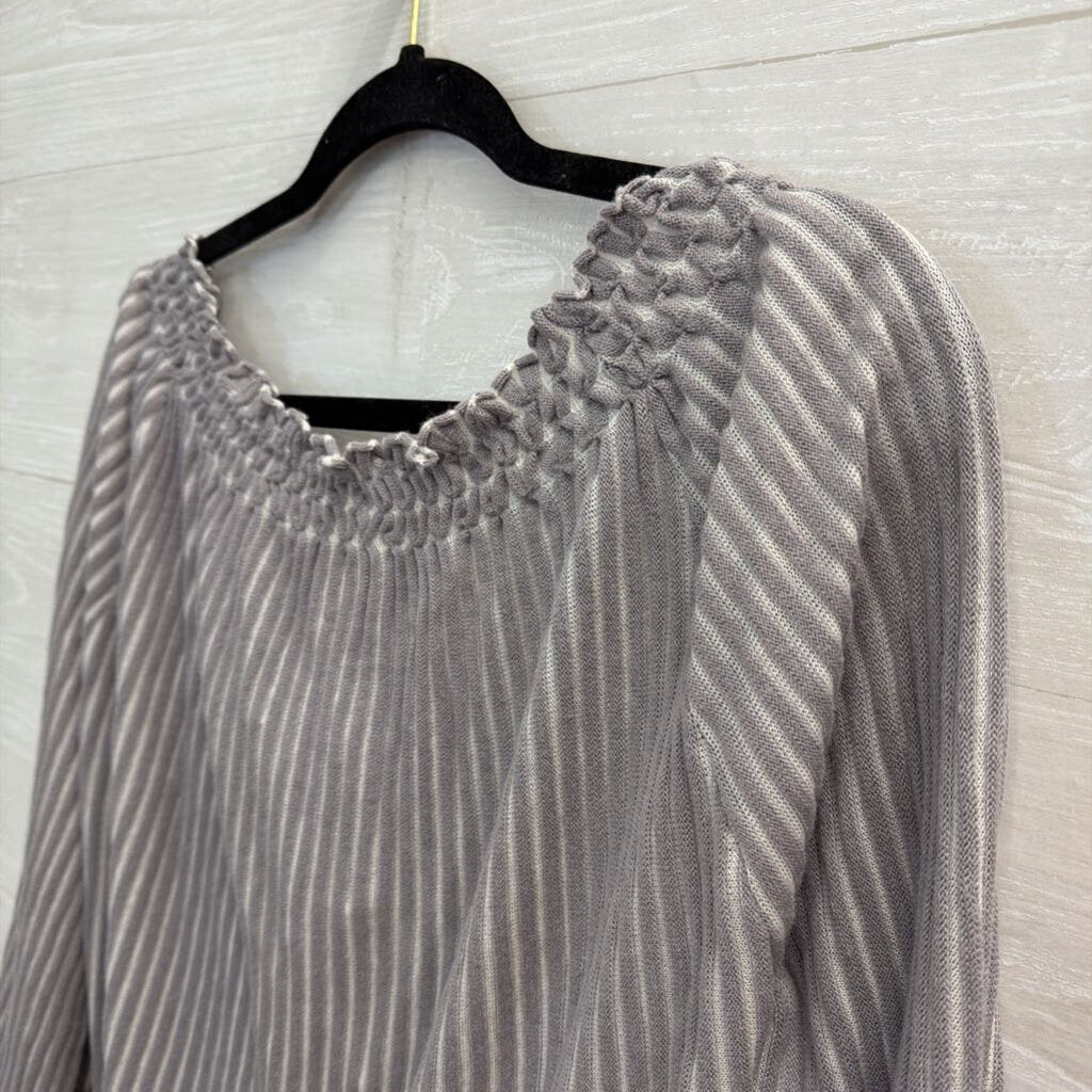 Sparrow Grey/ Cream Ribbed Tie Front Long Sleeve Top Large