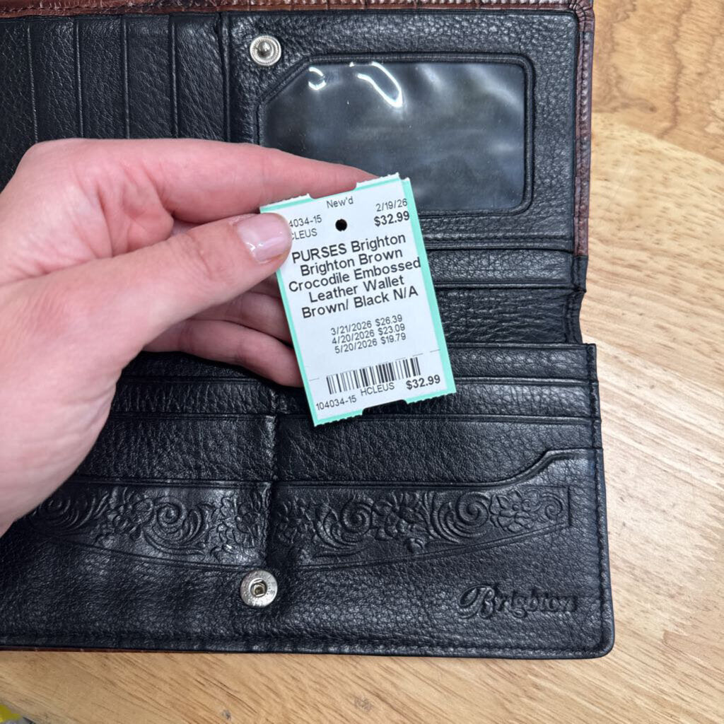 Brighton Brown Crocodile Embossed Leather Wallet