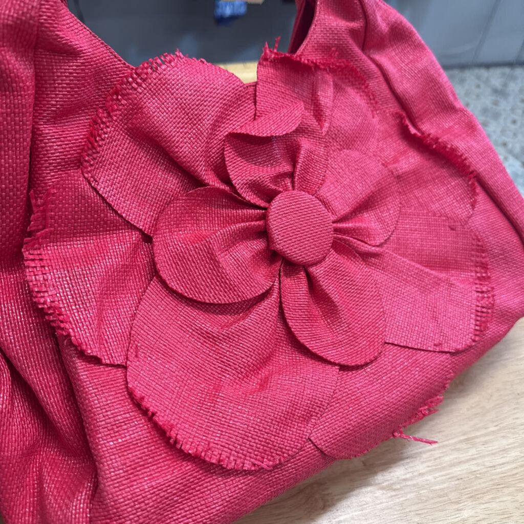 Hot Pink Woven Flower Shoulder Purse