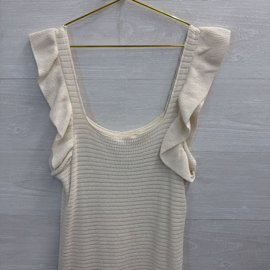 Anthropologie Cream Knit Ruffle Sleeve Dress Medium