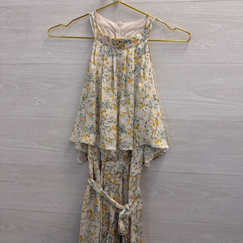Bishop and Young Cream/ Yellow Flower Print High Neck Maxi Dress Medium Anthropologie