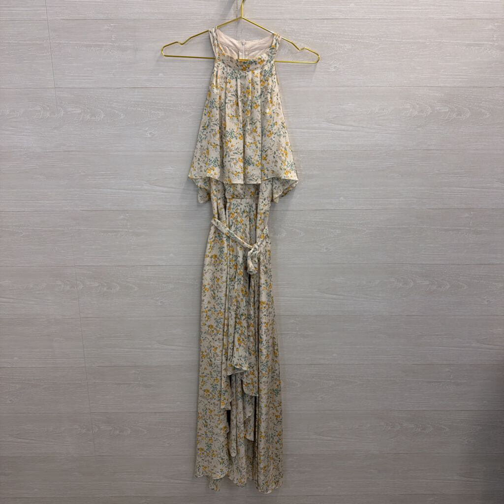Bishop and Young Cream/ Yellow Flower Print High Neck Maxi Dress Medium Anthropologie