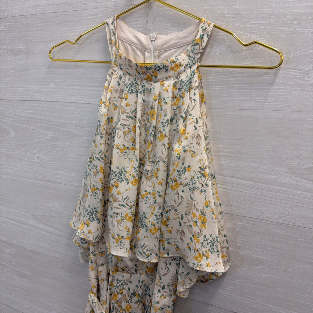 Bishop and Young Cream/ Yellow Flower Print High Neck Maxi Dress Medium Anthropologie