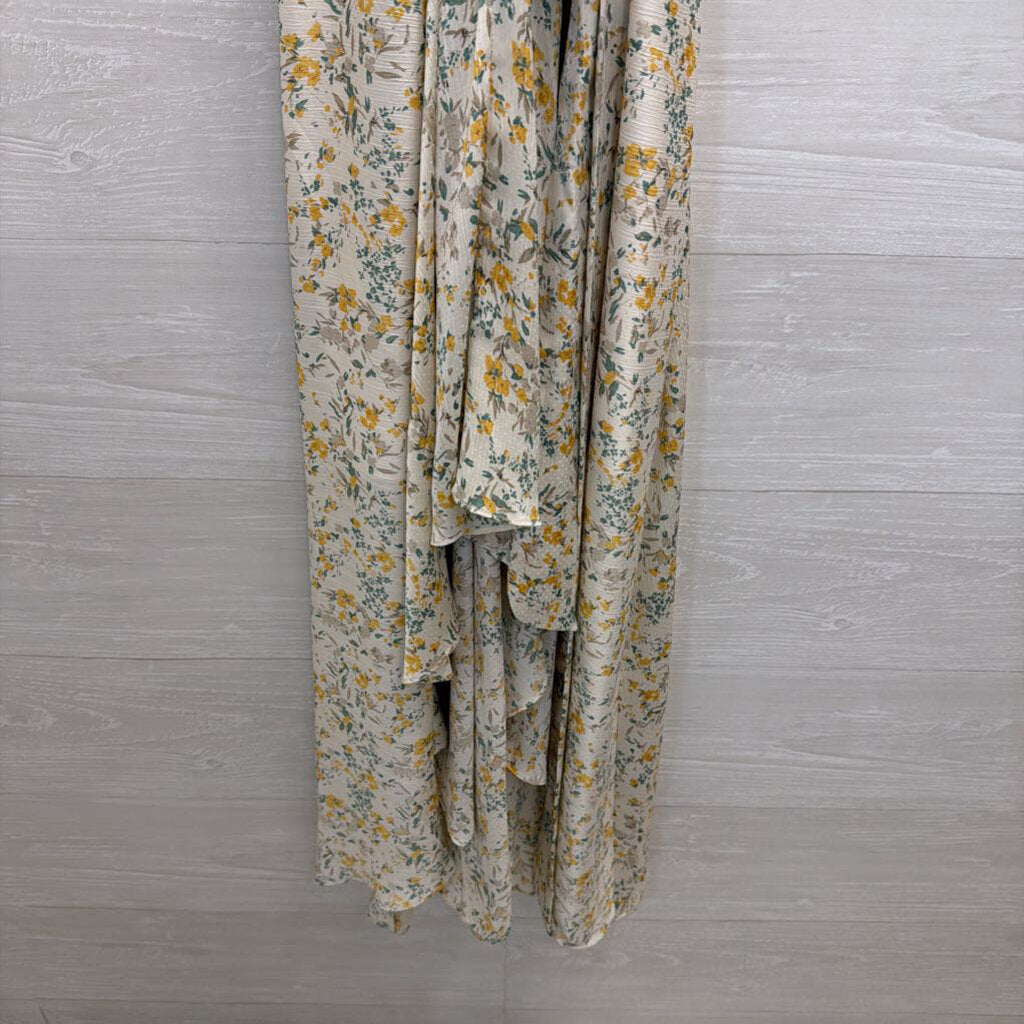 Bishop and Young Cream/ Yellow Flower Print High Neck Maxi Dress Medium Anthropologie