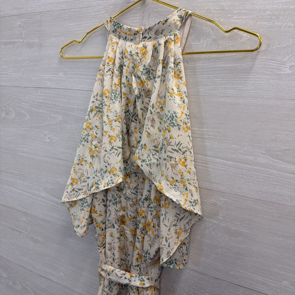 Bishop and Young Cream/ Yellow Flower Print High Neck Maxi Dress Medium Anthropologie