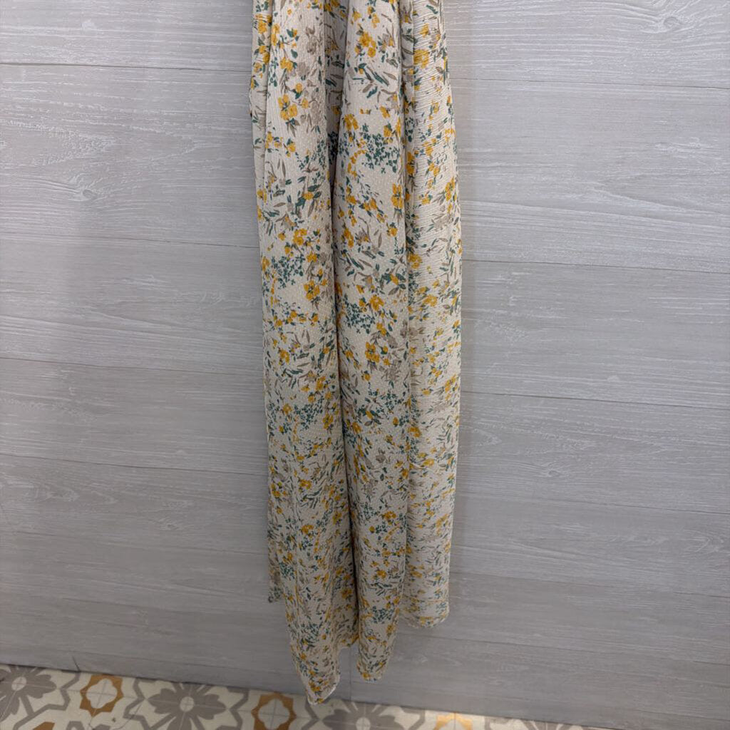 Bishop and Young Cream/ Yellow Flower Print High Neck Maxi Dress Medium Anthropologie