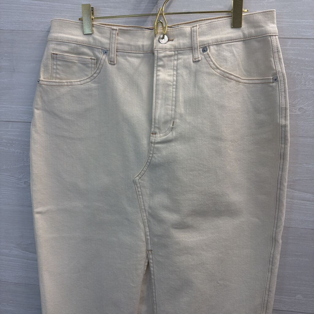 Veronica Beard Cream Denim Split Front Midi Skirt 10