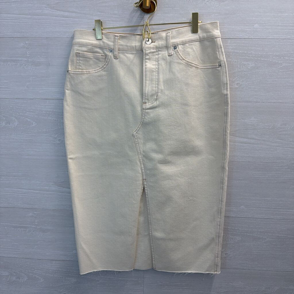 Veronica Beard Cream Denim Split Front Midi Skirt 10