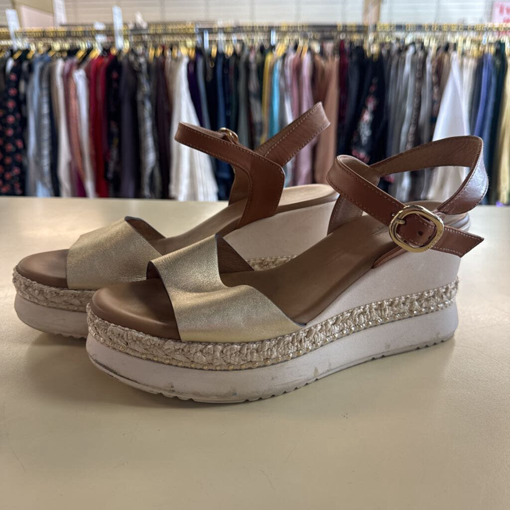 Nero Giardini Gold/ Brown Platform Wedge Sandals 40