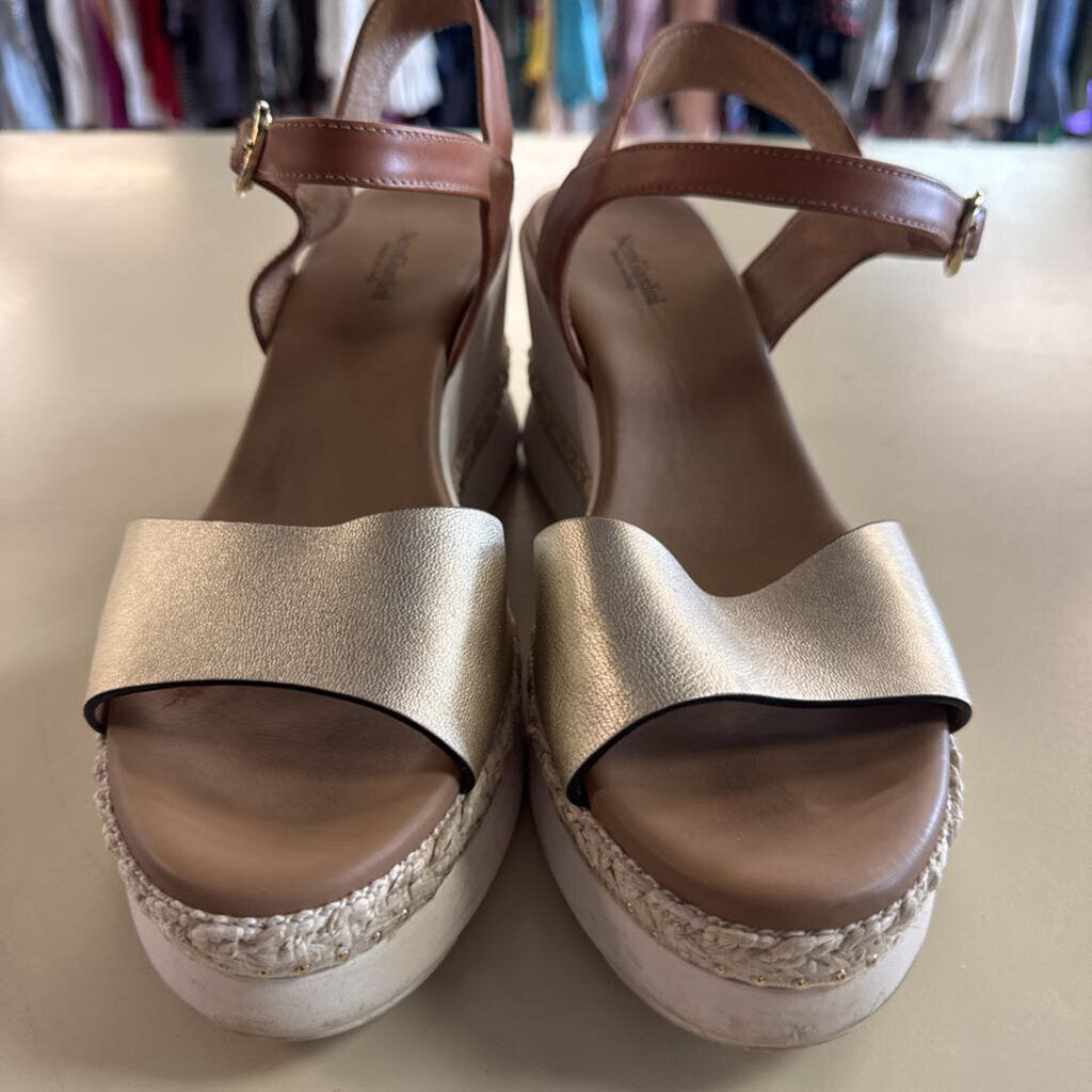 Nero Giardini Gold/ Brown Platform Wedge Sandals 40