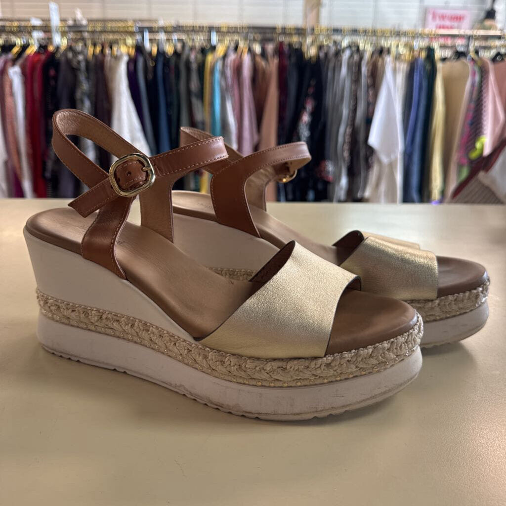 Nero Giardini Gold/ Brown Platform Wedge Sandals 40