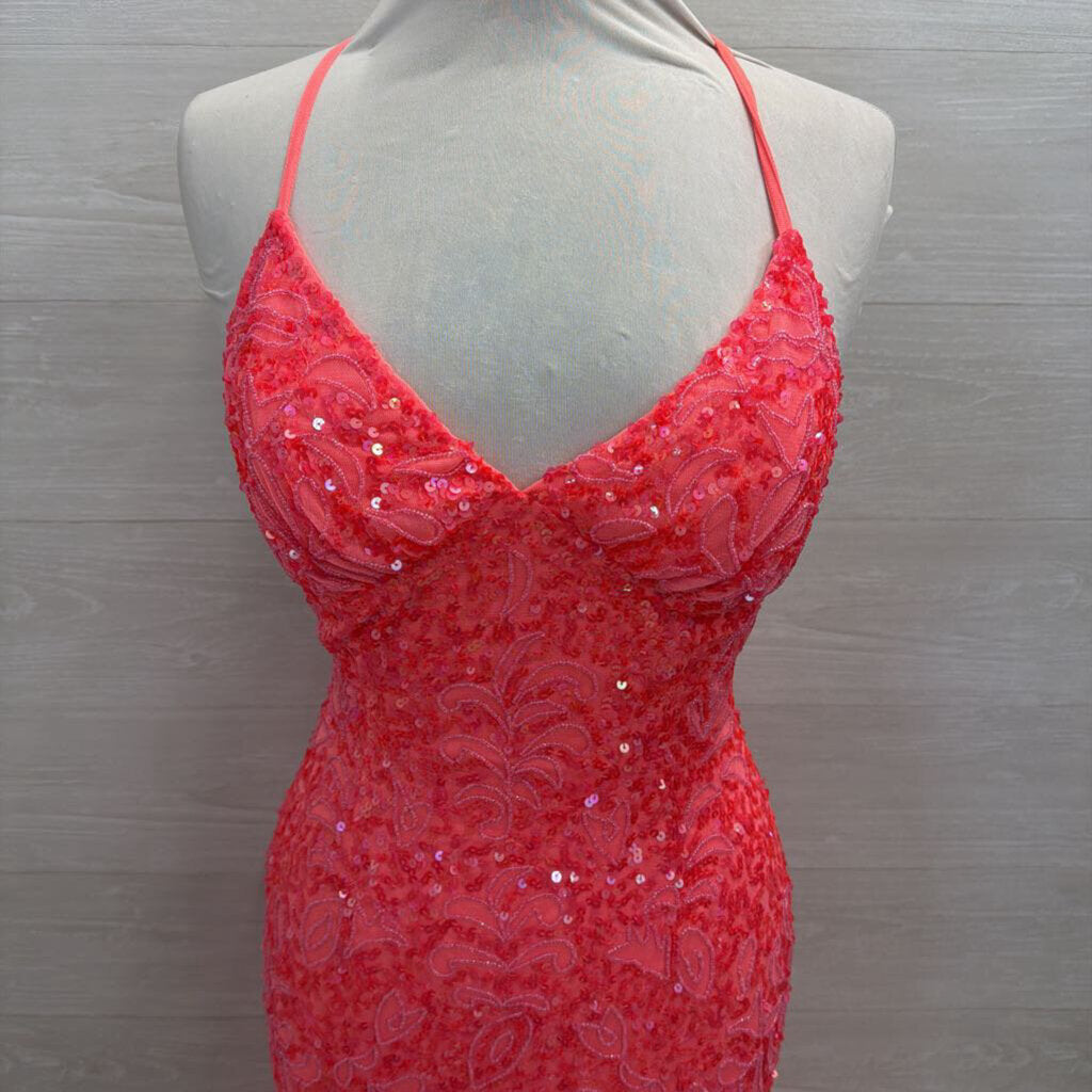 Chandalier Coral Pink Beaded Sequin Long Formal Dress 2