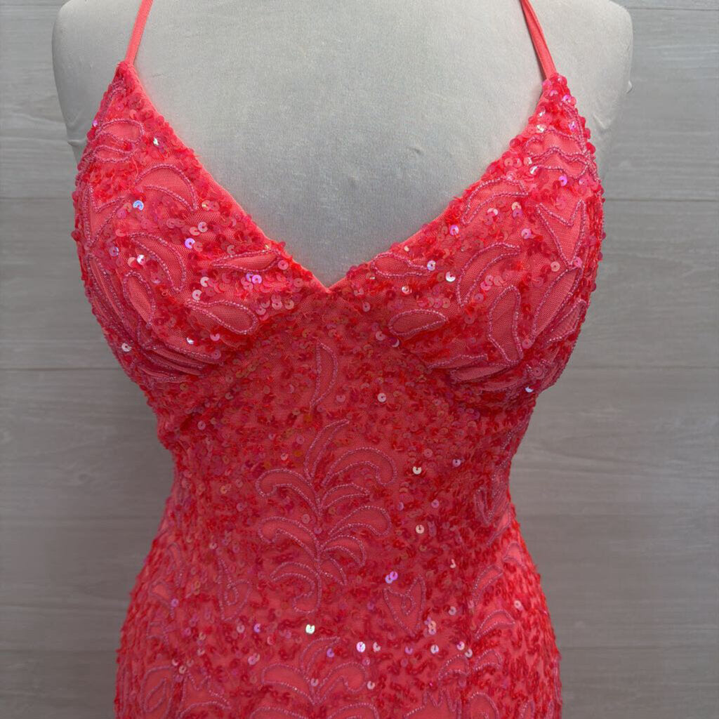 Chandalier Coral Pink Beaded Sequin Long Formal Dress 2