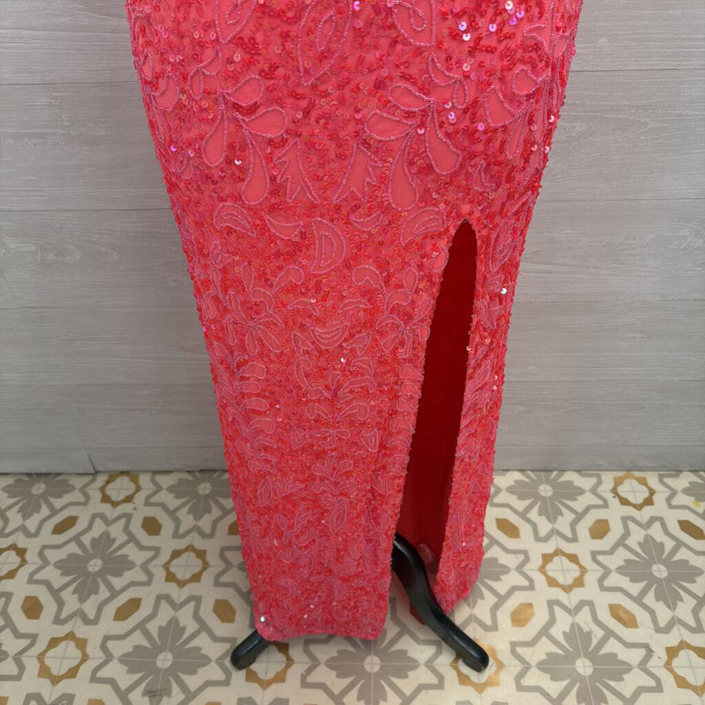 Chandalier Coral Pink Beaded Sequin Long Formal Dress 2