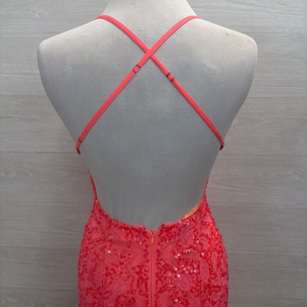 Chandalier Coral Pink Beaded Sequin Long Formal Dress 2