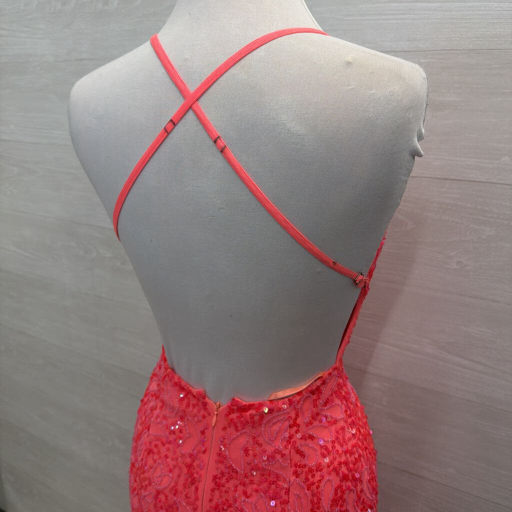 Chandalier Coral Pink Beaded Sequin Long Formal Dress 2