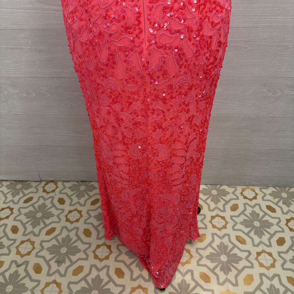 Chandalier Coral Pink Beaded Sequin Long Formal Dress 2