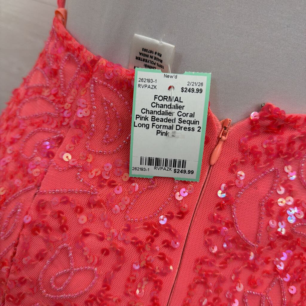 Chandalier Coral Pink Beaded Sequin Long Formal Dress 2