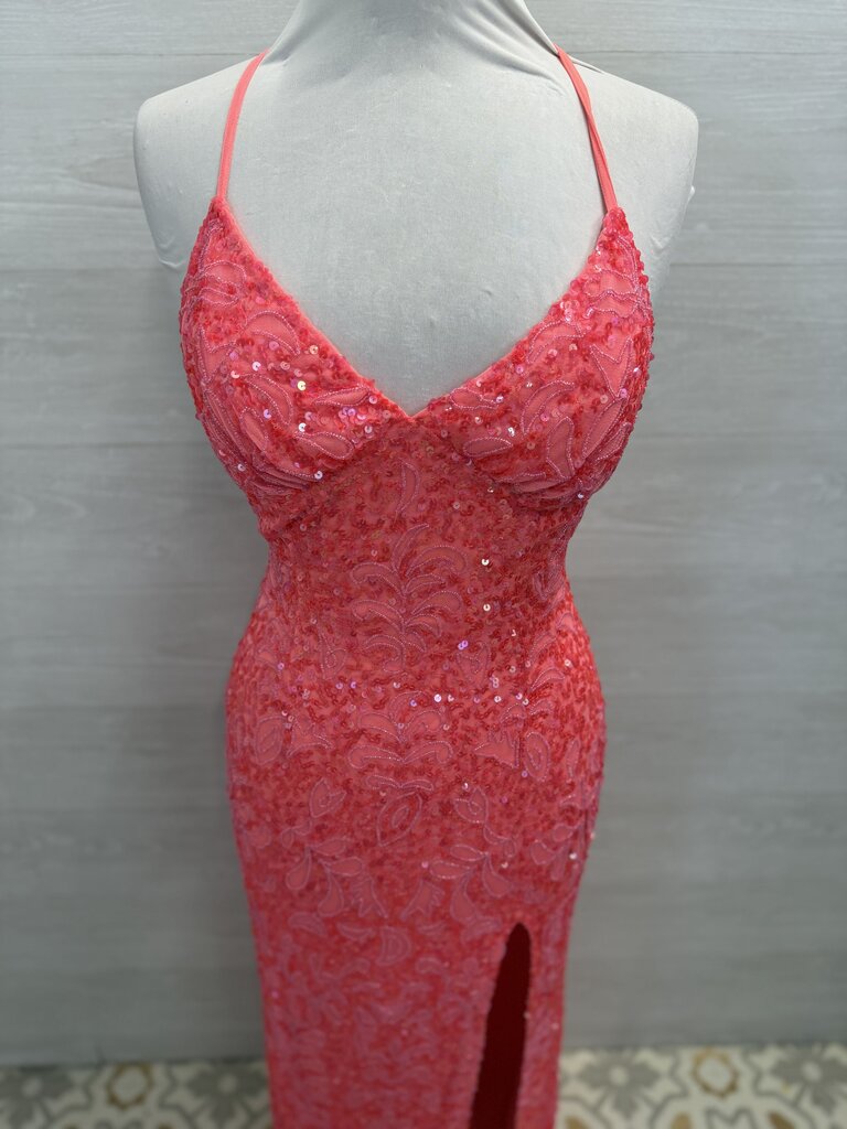 Chandalier Coral Pink Beaded Sequin Long Formal Dress 2