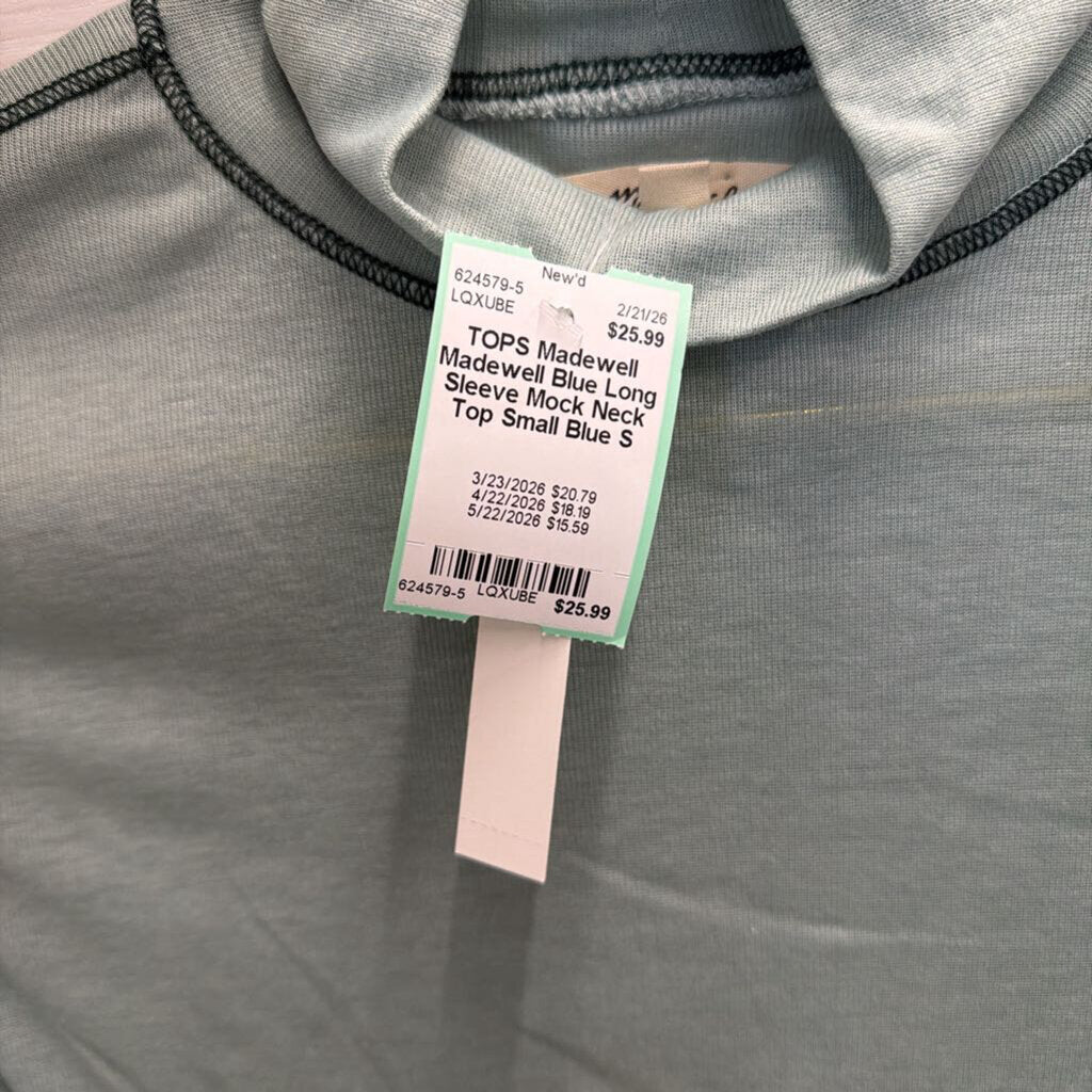 Madewell Blue Long Sleeve Mock Neck Top Small