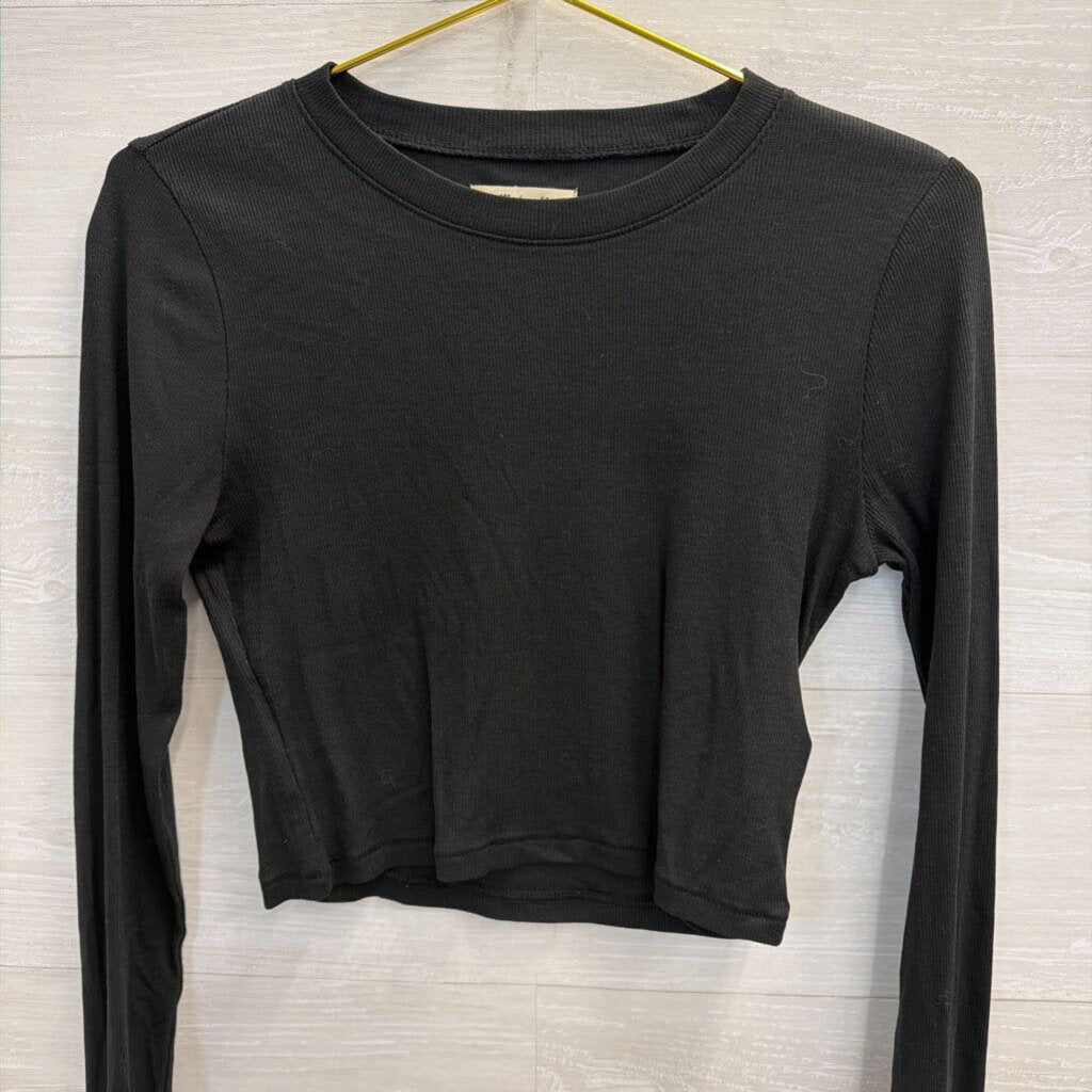 Madewell Black Ribbed Cropped Long Sleeve Top Medium