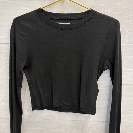 Madewell Black Ribbed Cropped Long Sleeve Top Medium