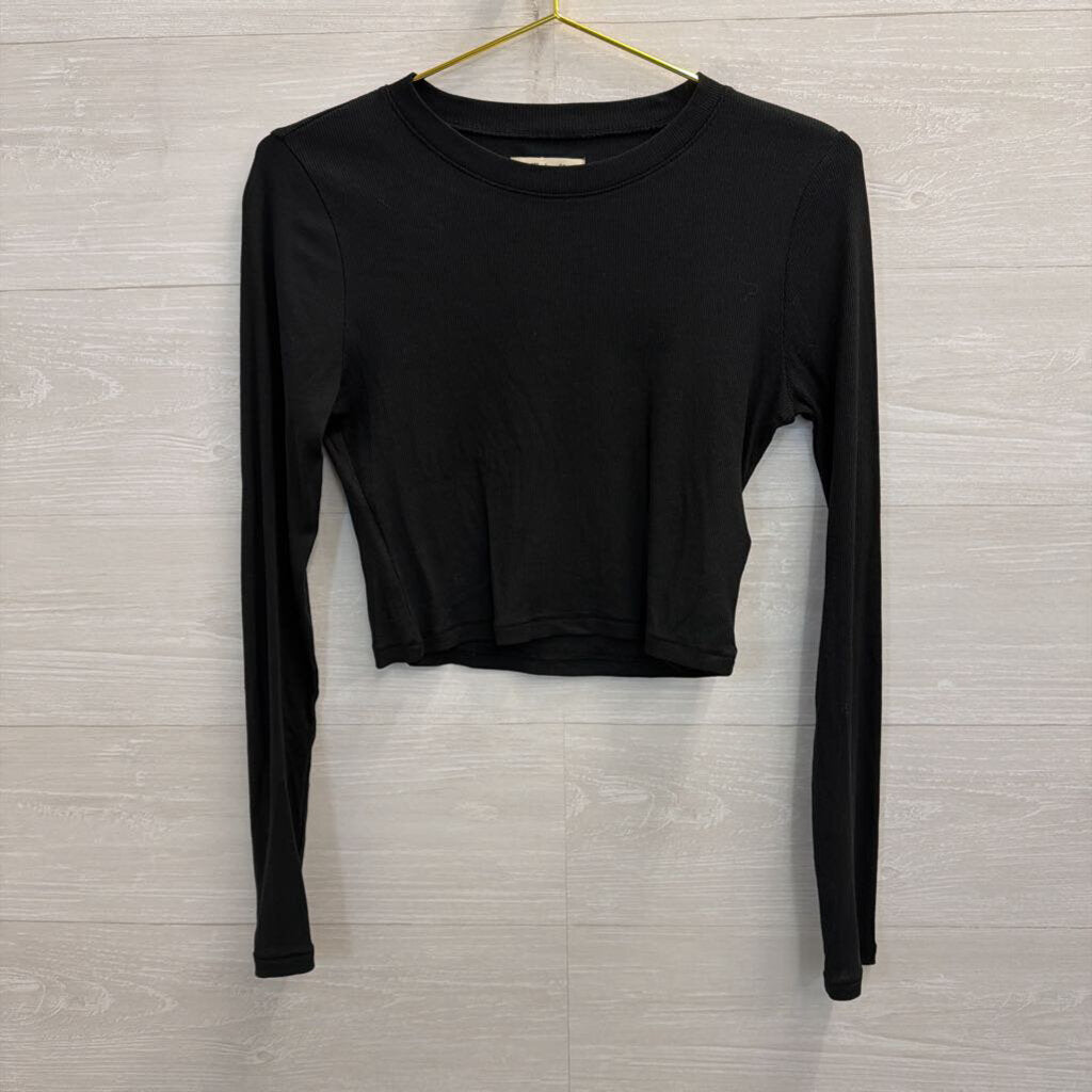 Madewell Black Ribbed Cropped Long Sleeve Top Medium