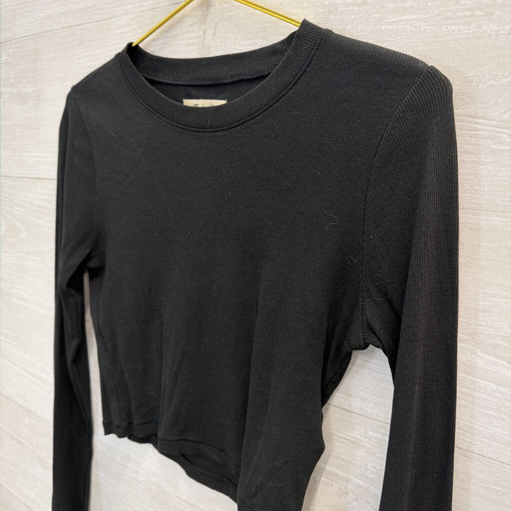 Madewell Black Ribbed Cropped Long Sleeve Top Medium
