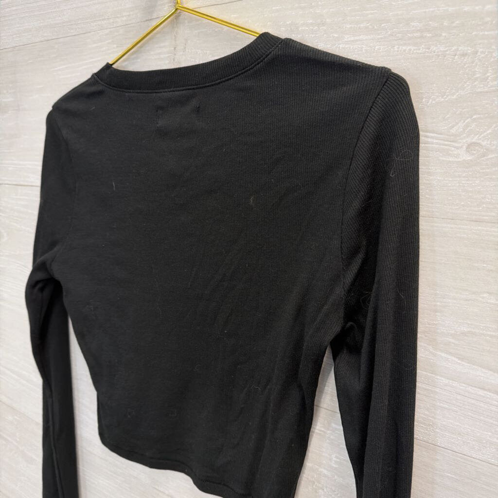 Madewell Black Ribbed Cropped Long Sleeve Top Medium